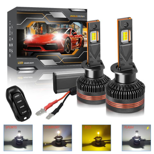 Ampoule de phare LED H1 60 W 8 000 lm 6 000 K, 3 couleurs, télécommande, lot de 2 SH04031008-09